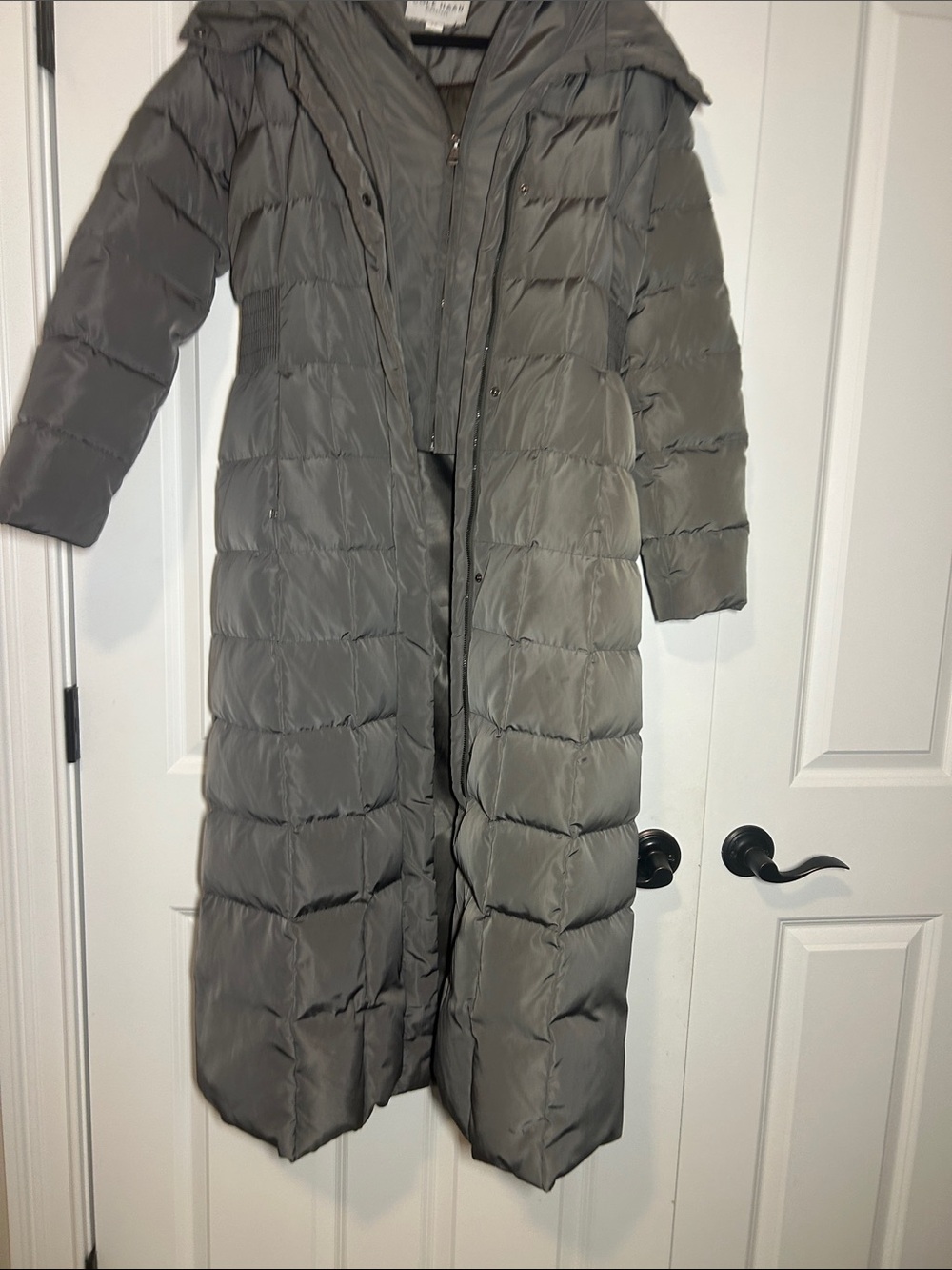 Cole Haan Long Quilted Puffer Coat in Gray